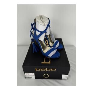 Bebe Kya Suedette Sandal Heel With Tassel Blue Womens Size 5 New